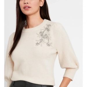 NWT Banana Republic Cream rhinestone sweater Sz L